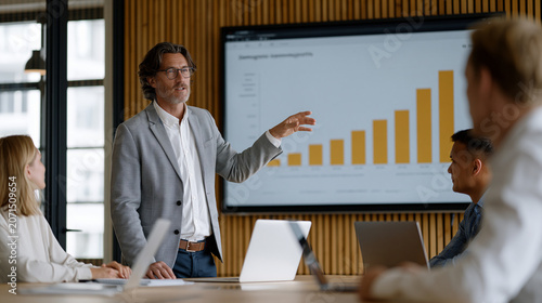 Behavioral economist pointing to a demographic disparity chart on a presentation screen, a skeptical product team surrounding a conference table with laptops open, the