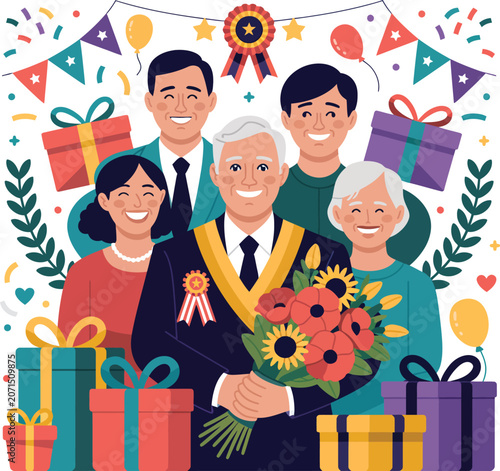 Happy family, celebration, birthday, congratulations, festive