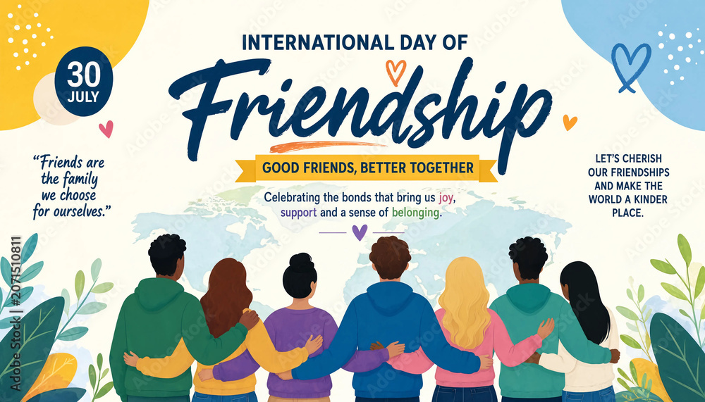 Naklejka premium International day of friendship illustration with diverse group of friends standing together
