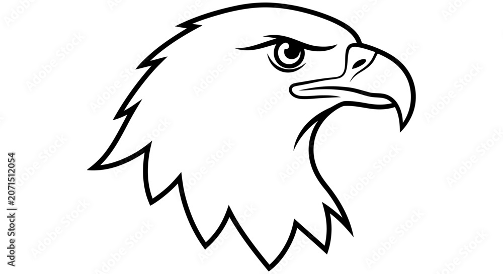 Fototapeta premium Eagle Head Silhouette Against A White Background Black And White Line Art