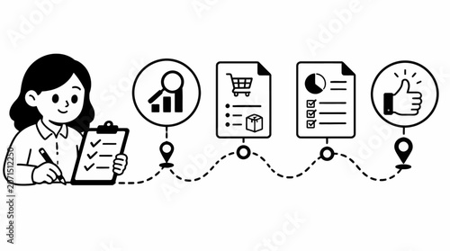 Businesswoman analyzing documents and charts for project planning.