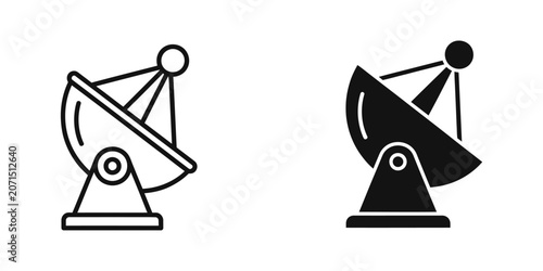 Canvastavla Satellite dish antenna communication icon set in outline and solid styles with s