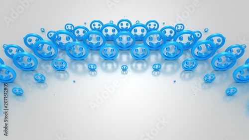 Smiles Form a Wave. Abstract motion, two color, 3d rendering, 4k resolution

