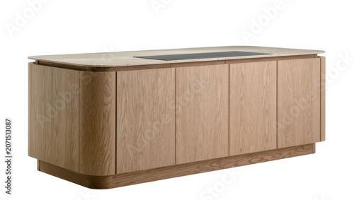 Schilderij op canvas Modern wooden kitchen island with integrated stovetop, isolated on transparent b