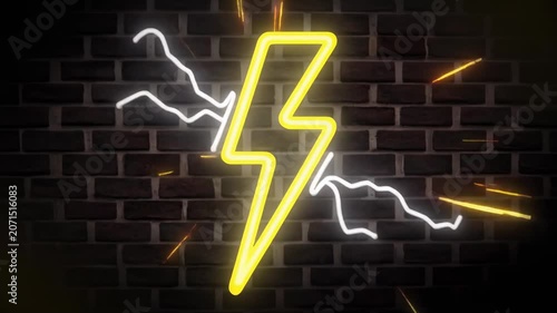 neon sign of a lightning bolt icon glowing brightly on a dark wall