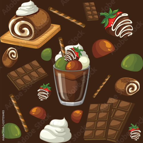 Seamless Vector Pattern of Chocolate Desserts and Sweet Confections