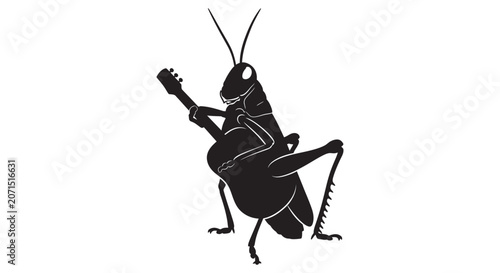 Grasshopper Silhouette Playing Guitar On White Background insect orthopteran locust