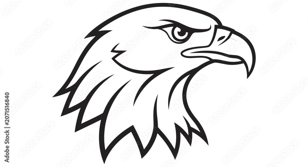 Fototapeta premium Eagle Head Silhouette Black And White Line Art On White Background