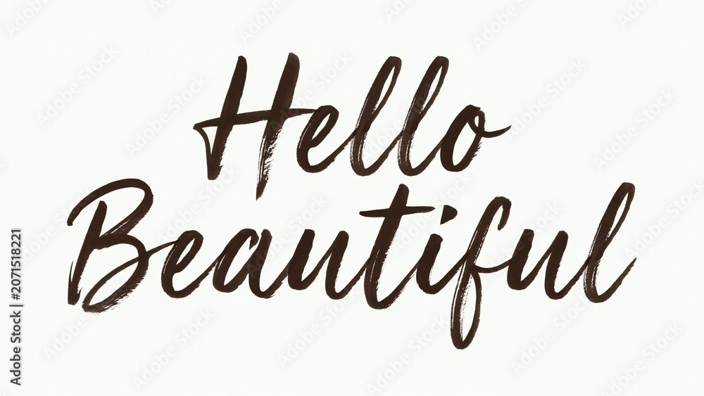 Naklejka premium Hello beautiful handwritten phrase in brown color on white background