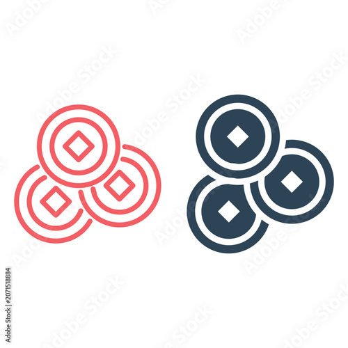 Ancient old gold coins of China vector illustration icons set