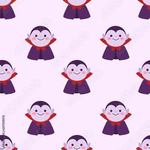 Fotografie Vampire seamless pattern with count dracula characters wearing purple capes on l