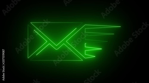 Neon Green Email Envelope Icon on Dark Background  Glowing Message Communication Symbol  4k video.