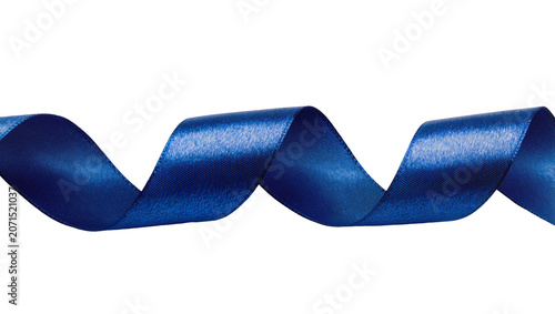 фотографія Shiny blue satin ribbon curled in waves, isolated on transparent background