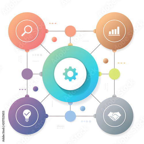 Editable Circular Business Infographic Vector Template with Modern Geometric Workflow Design