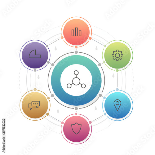 Modern Business Infographic Vector Template with Interconnected Circular Elements and Editable Corporate Presentation Layout