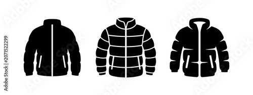 Quadro su tela Puffy jacket icons: three styles of winter puffer jackets