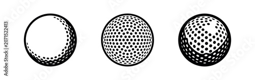 Foto Three black golf ball icons with dimple patterns