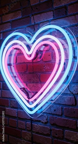 Neon heart sign on brick wall modern decorative element and symbol