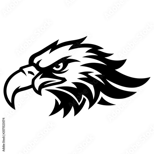 Black and white eagle head illustration.