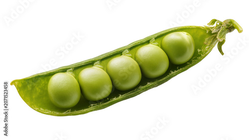 Photos Fresh green pea pod with five round peas, isolated on transparent background