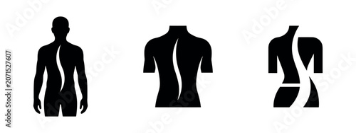 Foto Human spine and back pain silhouette icons representing chiropractic and medical