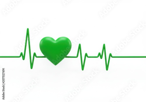 Green heart shape integrated into a vibrant heartbeat ekg line