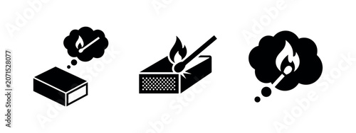 Obraz na plátne Matchbox and Burning Matchstick Icons Set. Fire Ignition Symbols