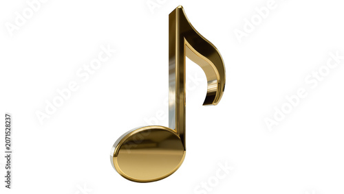Shiny golden eighth note symbol, isolated on transparent background