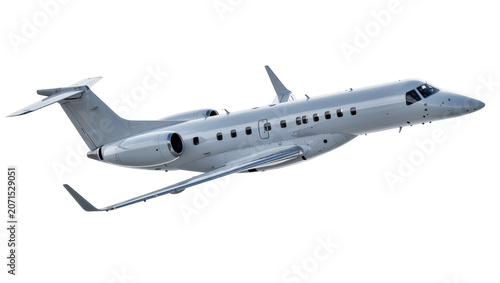 Canvastavla Modern silver private jet airplane in flight, isolated on transparent background