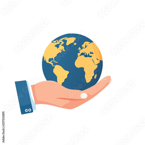 Hand holding the Earth globe flat vector illustration