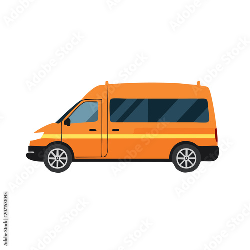Orange Minivan Side View Flat Vector Illustration
