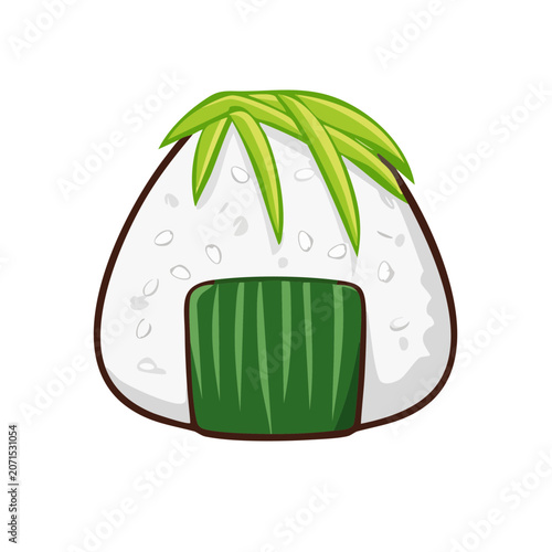 Onigiri rice ball with seaweed and leaf illustration