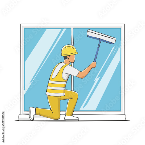 Window cleaner with squeegee illustration