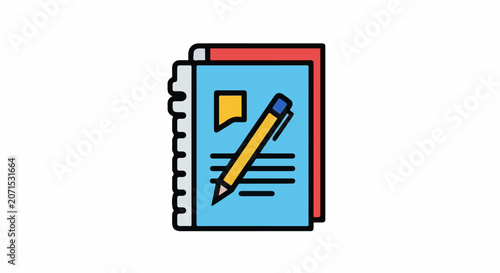 A colorful icon of a notebook with a pencil