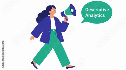 Woman holding megaphone for announcement illustration.