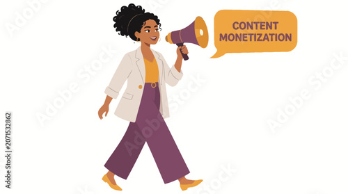 Woman holding megaphone for content monetization.
