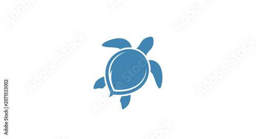 A simple blue illustration of a sea turtle swimming on a white background