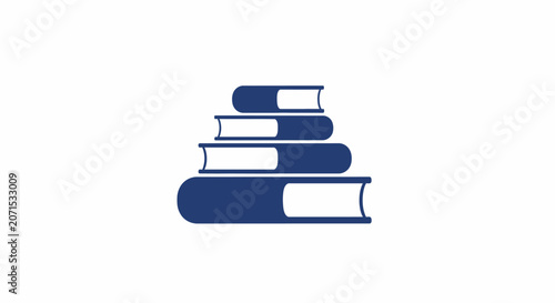 A simple blue icon showing a stack of four books on a white background