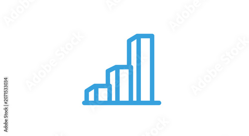 A simple blue line icon representing a growing urban skyline silhouette