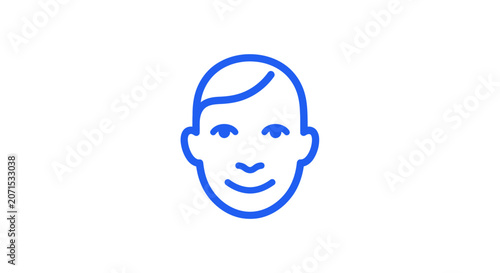 A simple blue line drawing of a human face on a white background