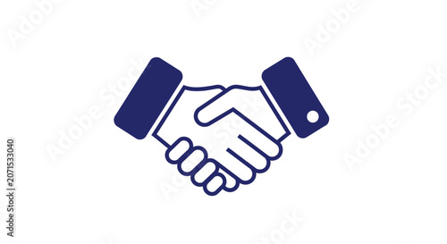 A simple blue icon showing a professional handshake between two business partners