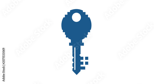 A simple blue pixelated key icon isolated on a clean white background