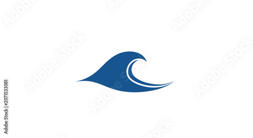 A simple blue ocean wave icon isolated on a clean white background