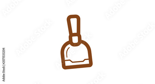 A simple brown line art icon of a handheld cleaning dustpan tool