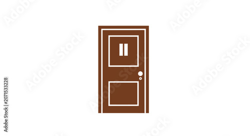 A simple brown wooden door icon isolated on a clean white background