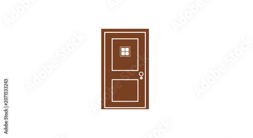 A simple brown wooden door icon isolated on a clean white background