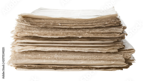 Fotografija Thick stack of old rough paper sheets, isolated on transparent background