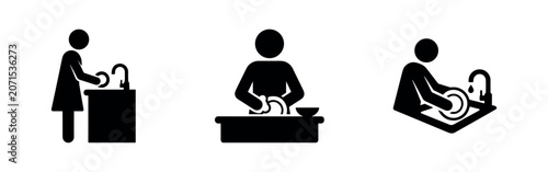 Εκτύπωση καμβά Washing Dishes Icons Set