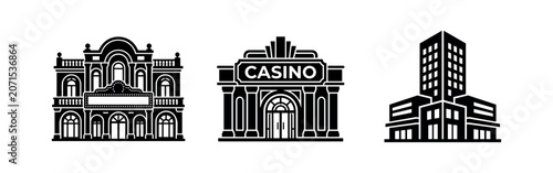 Принти на полотні Casino building icon set, gambling and entertainment venue architecture