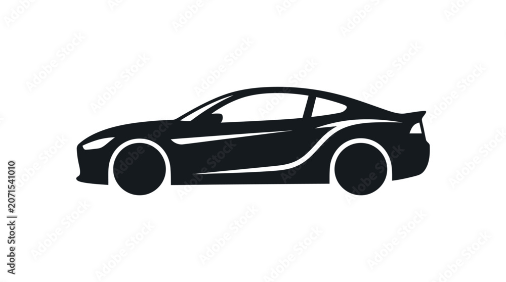 Fototapeta premium A simple black silhouette of a modern sports car on a white background